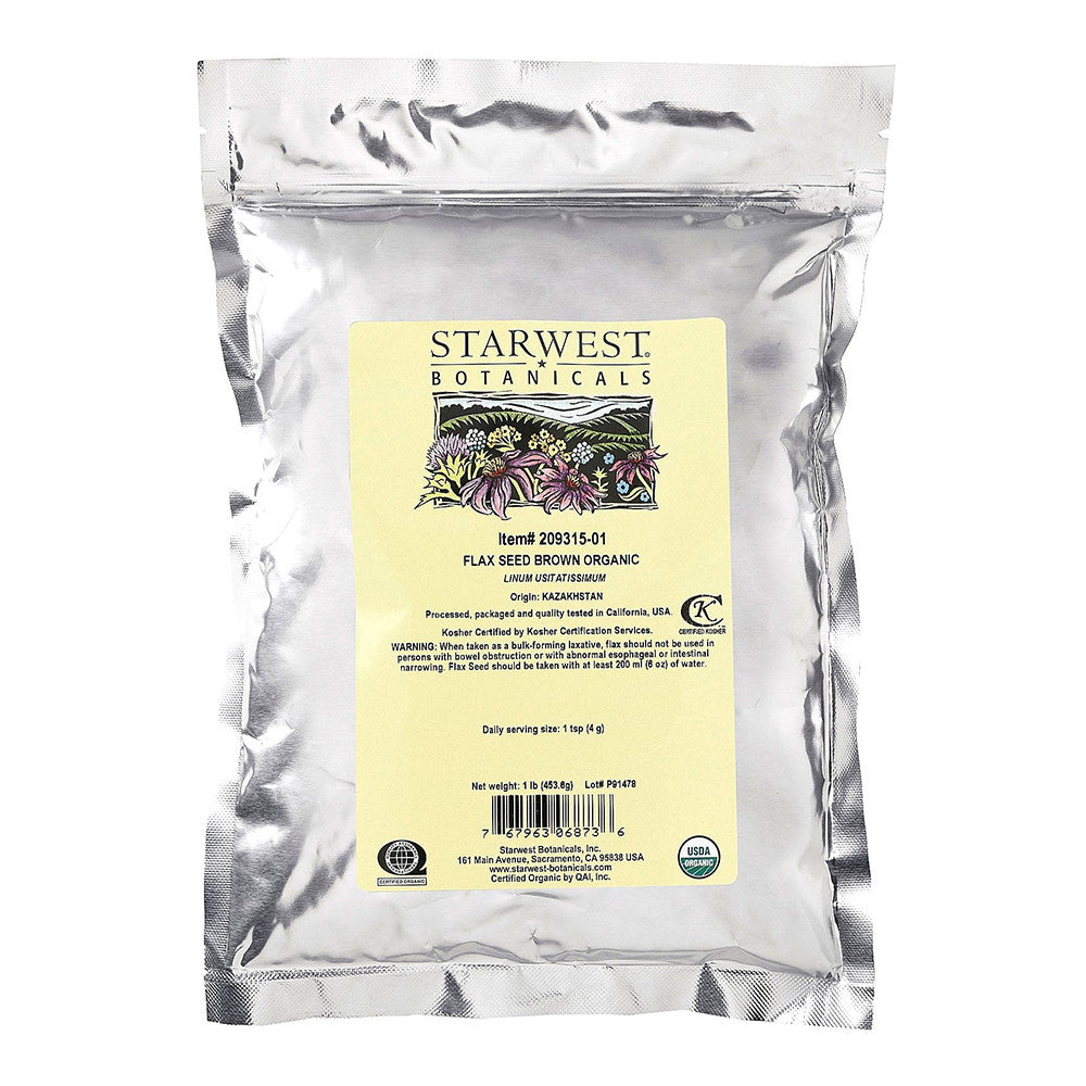 Starwest Botanicals Organic Whole Brown Flax Seed, 1 Lb